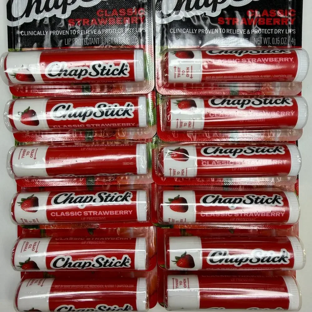 SET OF 12 — ChapStick Classic Strawberry Lip Balm & Skin Protectant Tube, 0.15oz